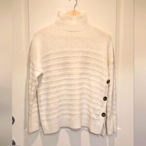 Max Studio S Super Soft White Chunky Knit Turtleneck with Side Buttons